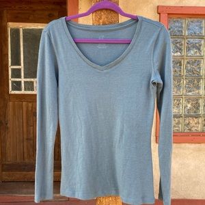 Woolx 100% Merino Long Sleeve V-neck Top Small Blue-Gray